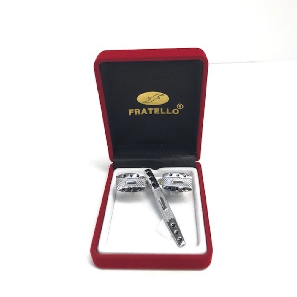 Men's Fratello Silver Tone Cuff Links Tie Clip 410